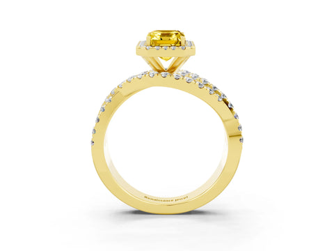 Yellow gold Emerald Cut Cut Halo Split Shank Prong Setting Ring_15