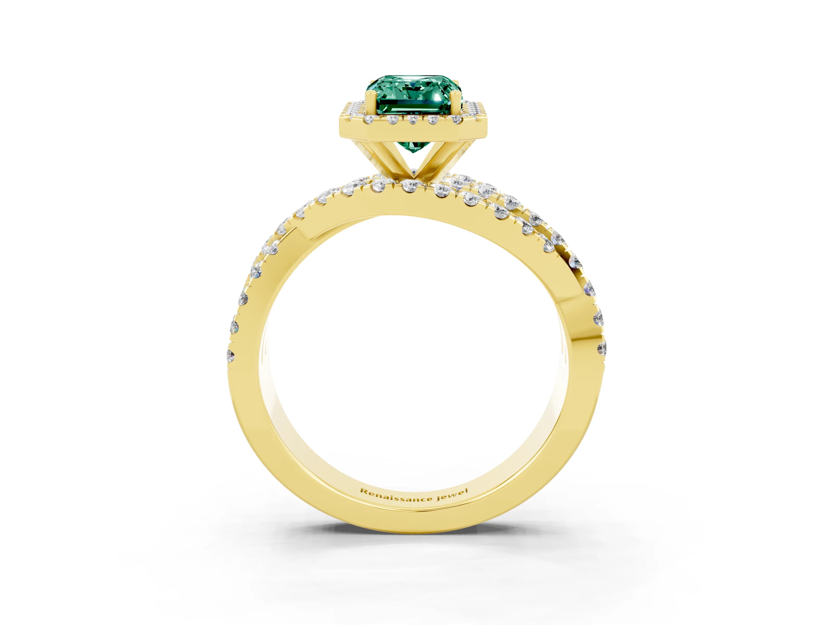 Yellow gold Emerald Cut Cut Halo Split Shank Prong Setting Ring_15