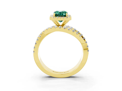 Yellow gold Emerald Cut Cut Halo Split Shank Prong Setting Ring_15