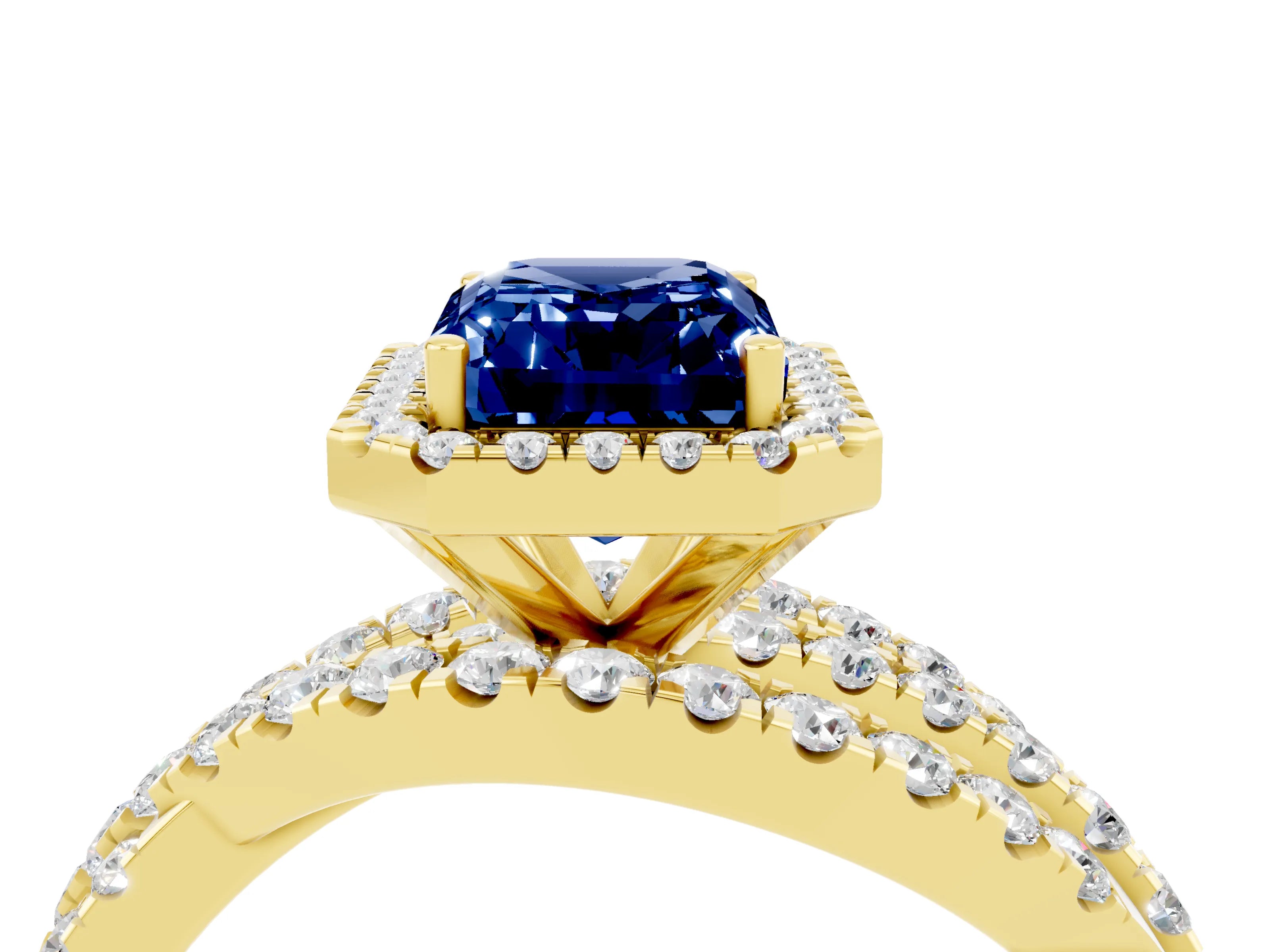 Yellow gold Emerald Cut Cut Halo Split Shank Prong Setting Ring_16