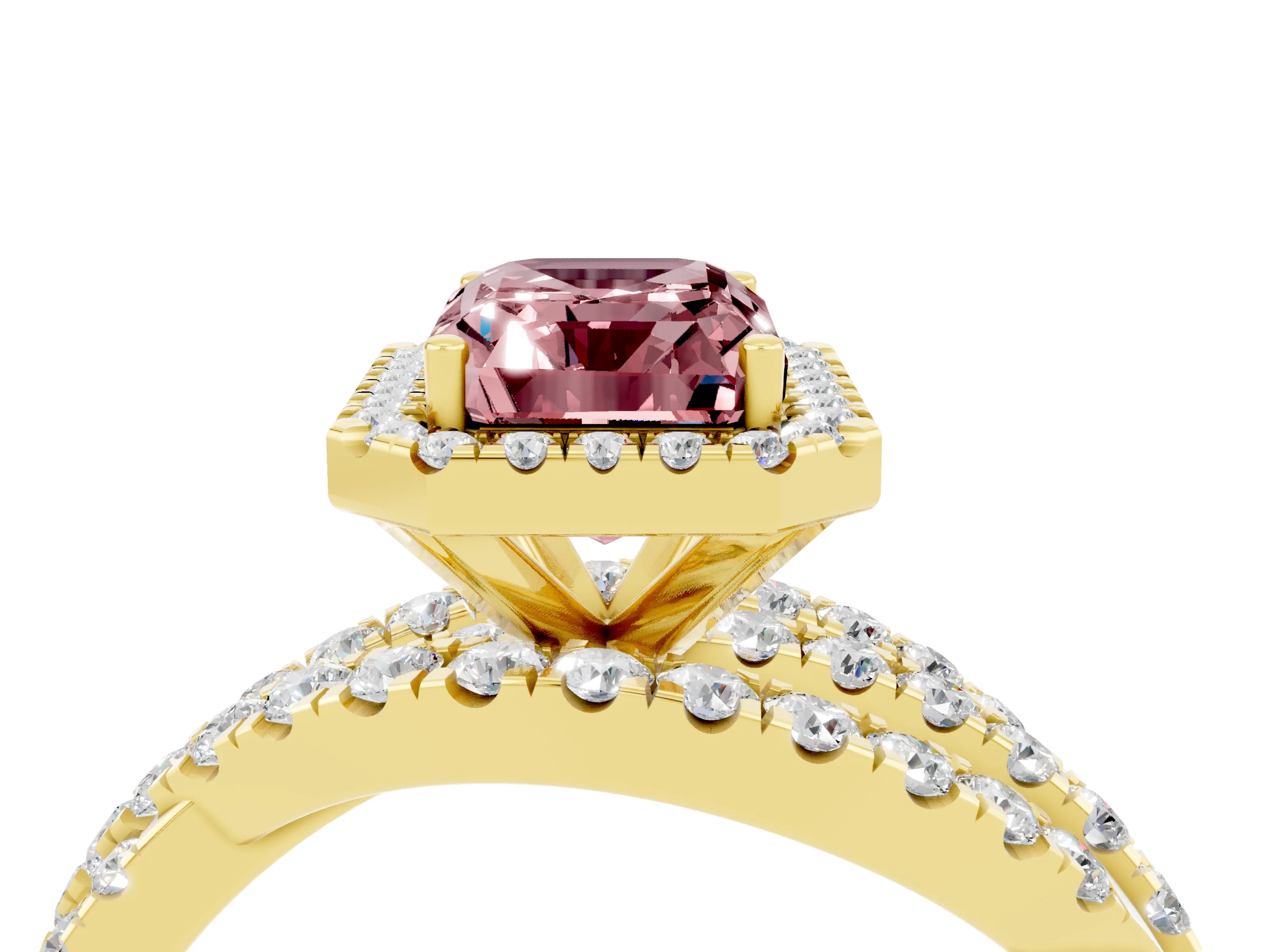 Yellow gold Emerald Cut Cut Halo Split Shank Prong Setting Ring_16