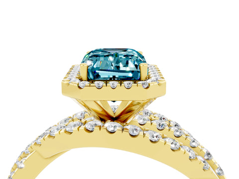 Yellow gold Emerald Cut Cut Halo Split Shank Prong Setting Ring_16