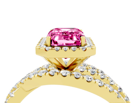 Yellow gold Emerald Cut Cut Halo Split Shank Prong Setting Ring_16