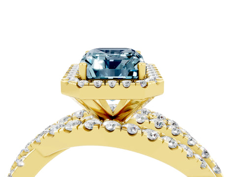 Yellow gold Emerald Cut Cut Halo Split Shank Prong Setting Ring_16