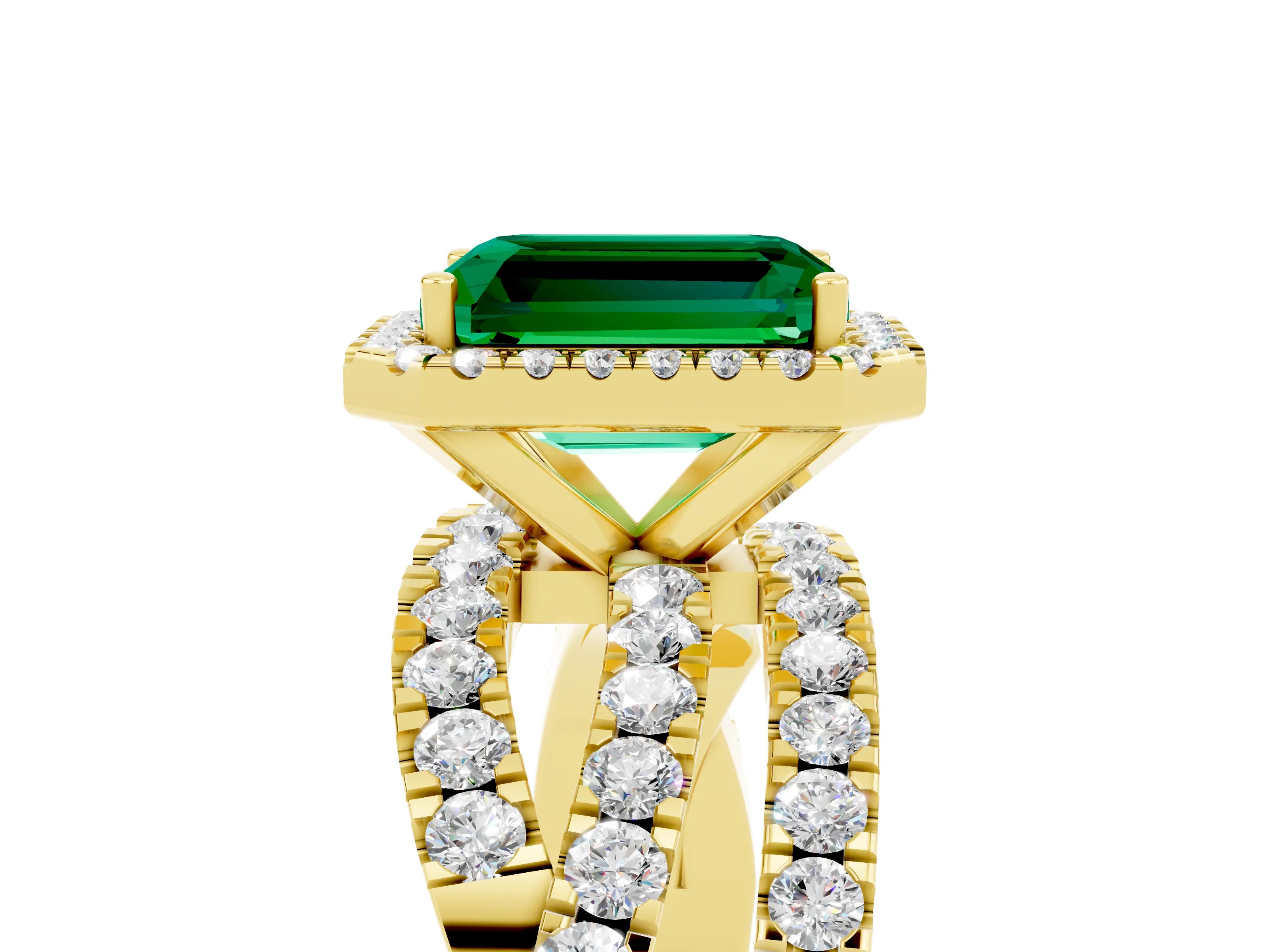 Yellow gold Emerald Cut Cut Halo Split Shank Prong Setting Ring_17