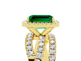 Yellow gold Emerald Cut Cut Halo Split Shank Prong Setting Ring_17