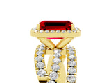 Yellow gold Emerald Cut Cut Halo Split Shank Prong Setting Ring_17