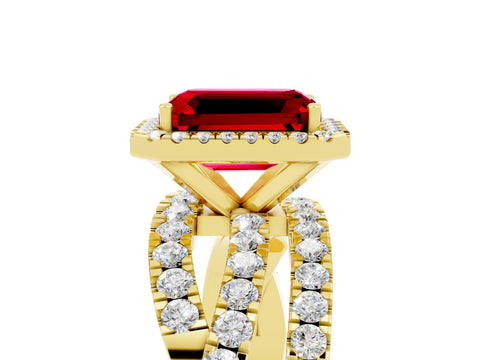 Yellow gold Emerald Cut Cut Halo Split Shank Prong Setting Ring_17