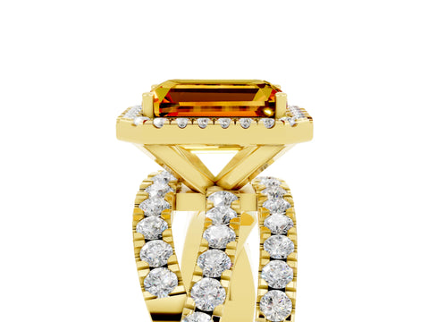 Yellow gold Emerald Cut Cut Halo Split Shank Prong Setting Ring_17