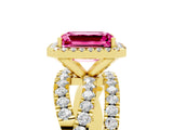 Yellow gold Emerald Cut Cut Halo Split Shank Prong Setting Ring_17
