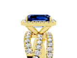 Yellow gold Emerald Cut Cut Halo Split Shank Prong Setting Ring_17
