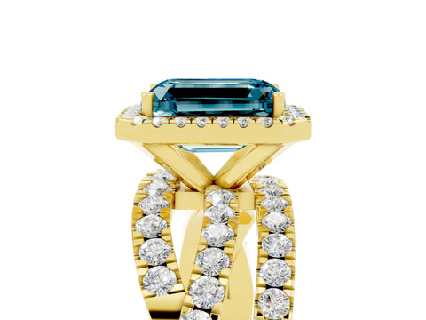 Yellow gold Emerald Cut Cut Halo Split Shank Prong Setting Ring_17