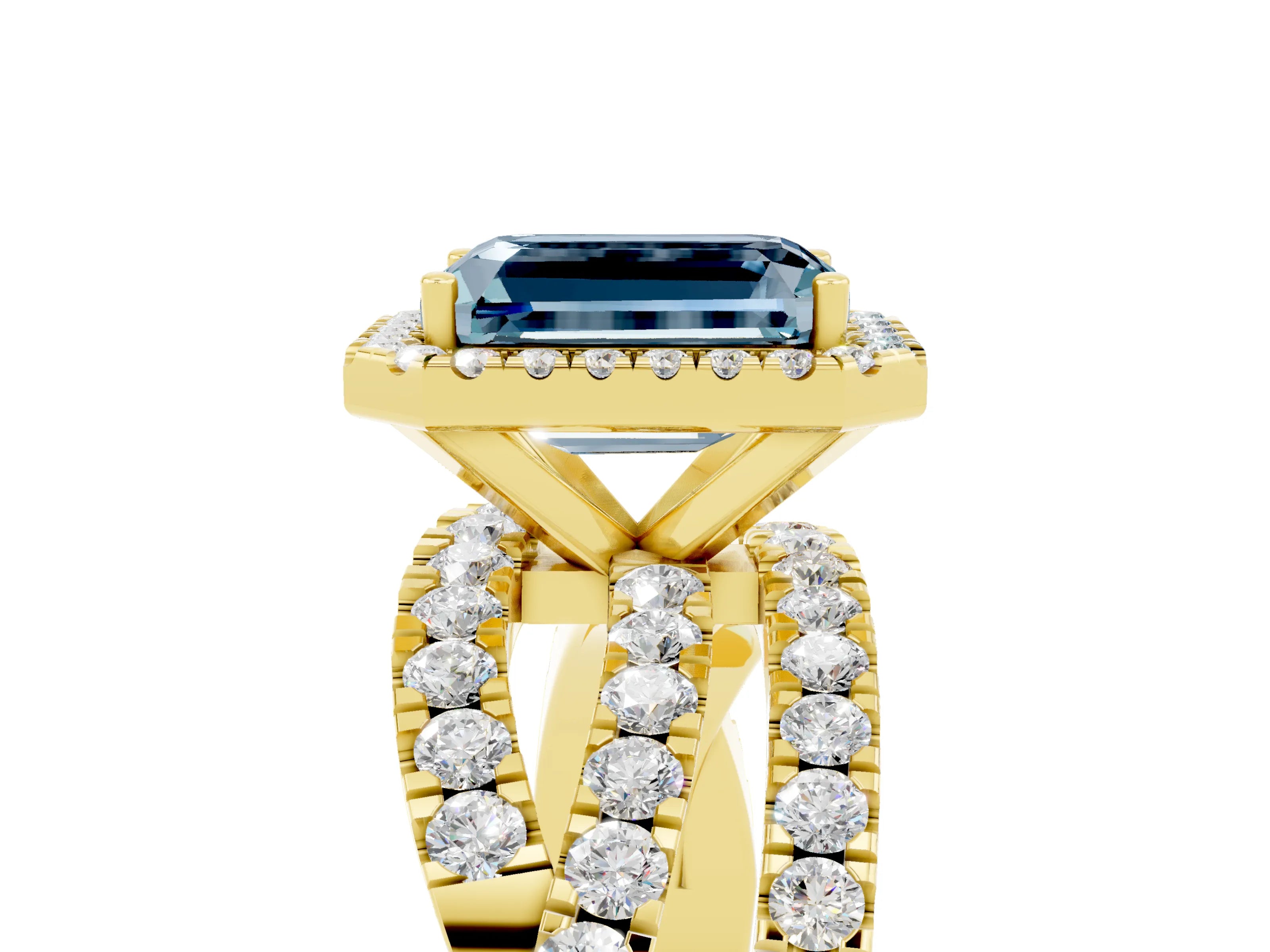 Yellow gold Emerald Cut Cut Halo Split Shank Prong Setting Ring_17