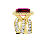 Yellow gold Emerald Cut Cut Halo Split Shank Prong Setting Ring_17
