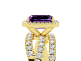 Yellow gold Emerald Cut Cut Halo Split Shank Prong Setting Ring_17