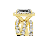 Yellow gold Emerald Cut Cut Halo Split Shank Prong Setting Ring_17