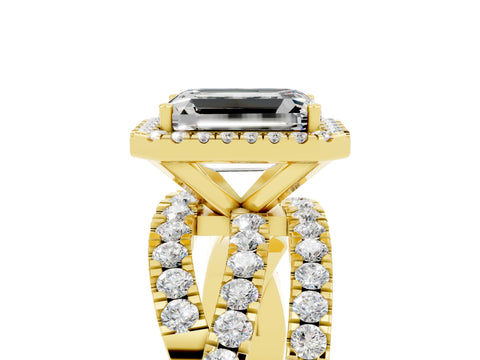 Yellow gold Emerald Cut Cut Halo Split Shank Prong Setting Ring_17