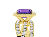 Yellow gold Emerald Cut Cut Halo Split Shank Prong Setting Ring_17