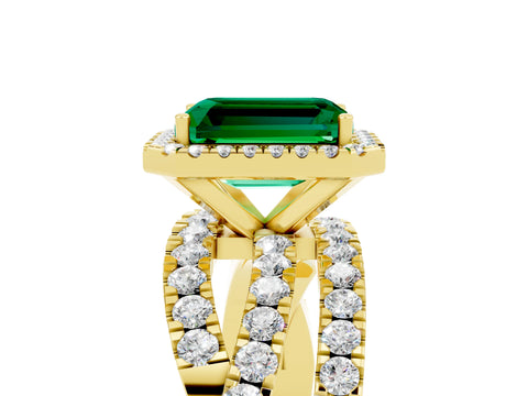 Yellow gold Emerald Cut Cut Halo Split Shank Prong Setting Ring_17