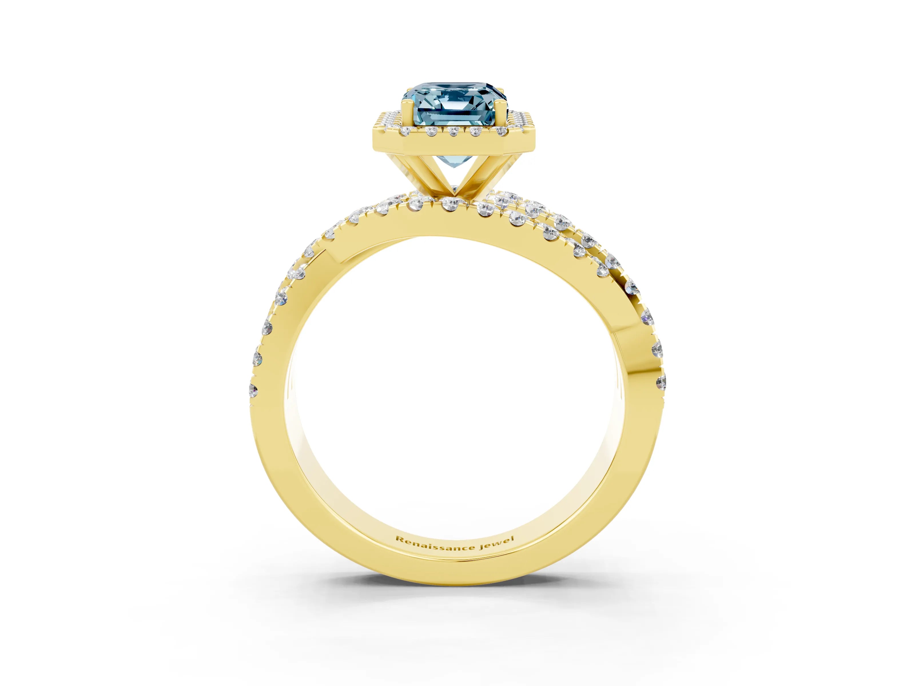 Yellow gold Emerald Cut Cut Halo Split Shank Prong Setting Ring_3