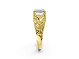 Yellow gold Emerald Cut Cut Milgrain Pave Diamond Engagement Ring with Four-Prong Setting_17