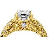 Yellow gold Emerald Cut Cut Milgrain Pave Diamond Engagement Ring with Four-Prong Setting_19