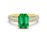 Yellow gold Emerald Cut Cut Pave Diamond Engagement Ring with Channel Set Band and Four-Prong Setting