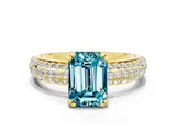 Yellow gold Emerald Cut Cut Pave Diamond Engagement Ring with Channel Set Band and Four-Prong Setting