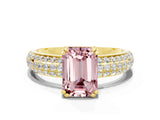 Yellow gold Emerald Cut Cut Pave Diamond Engagement Ring with Channel Set Band and Four-Prong Setting