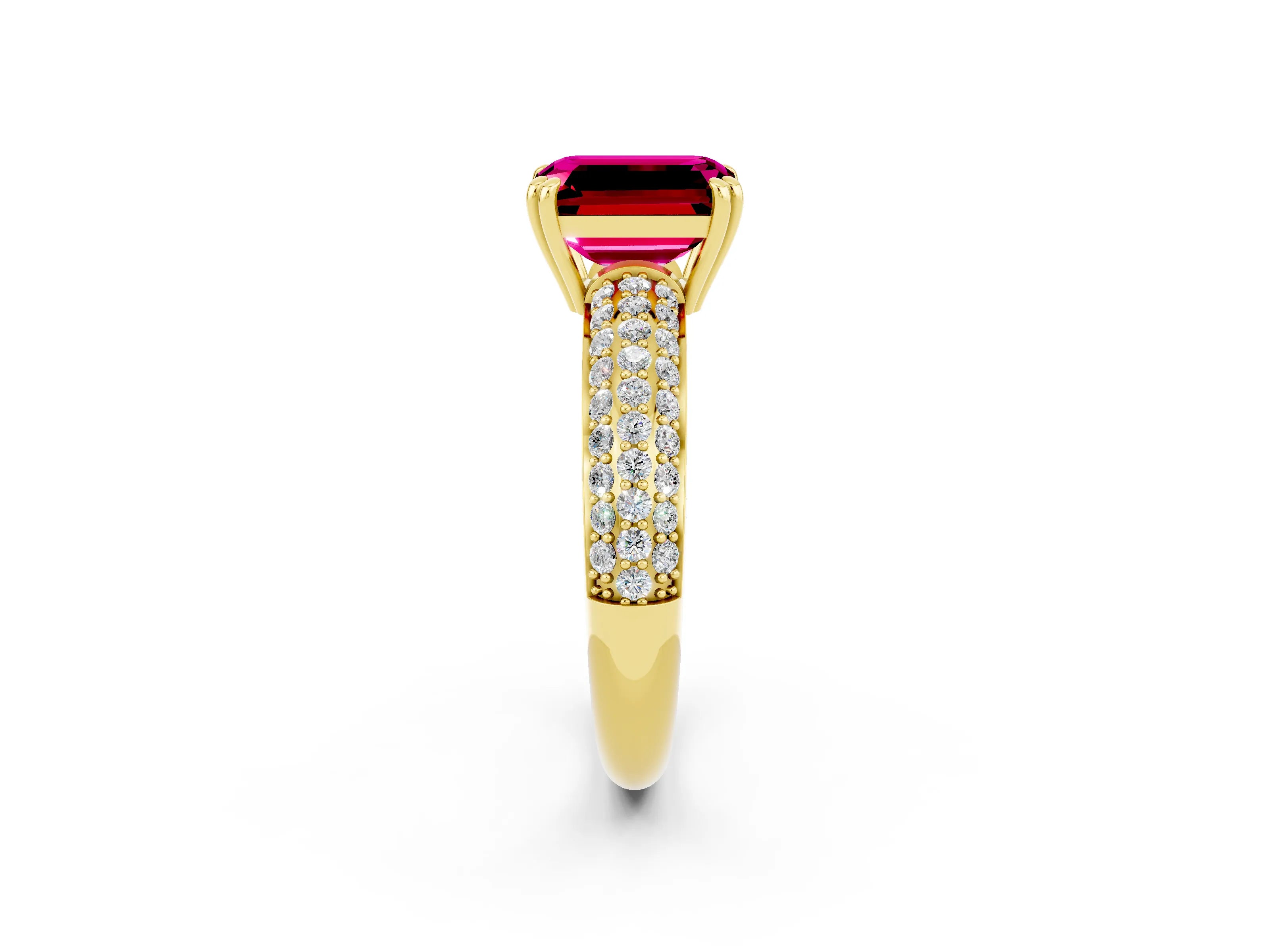 Yellow gold Emerald Cut Cut Pave Diamond Engagement Ring with Channel Set Band and Four-Prong Setting_2