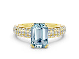Yellow gold Emerald Cut Cut Pave Diamond Engagement Ring with Channel Set Band and Four-Prong Setting