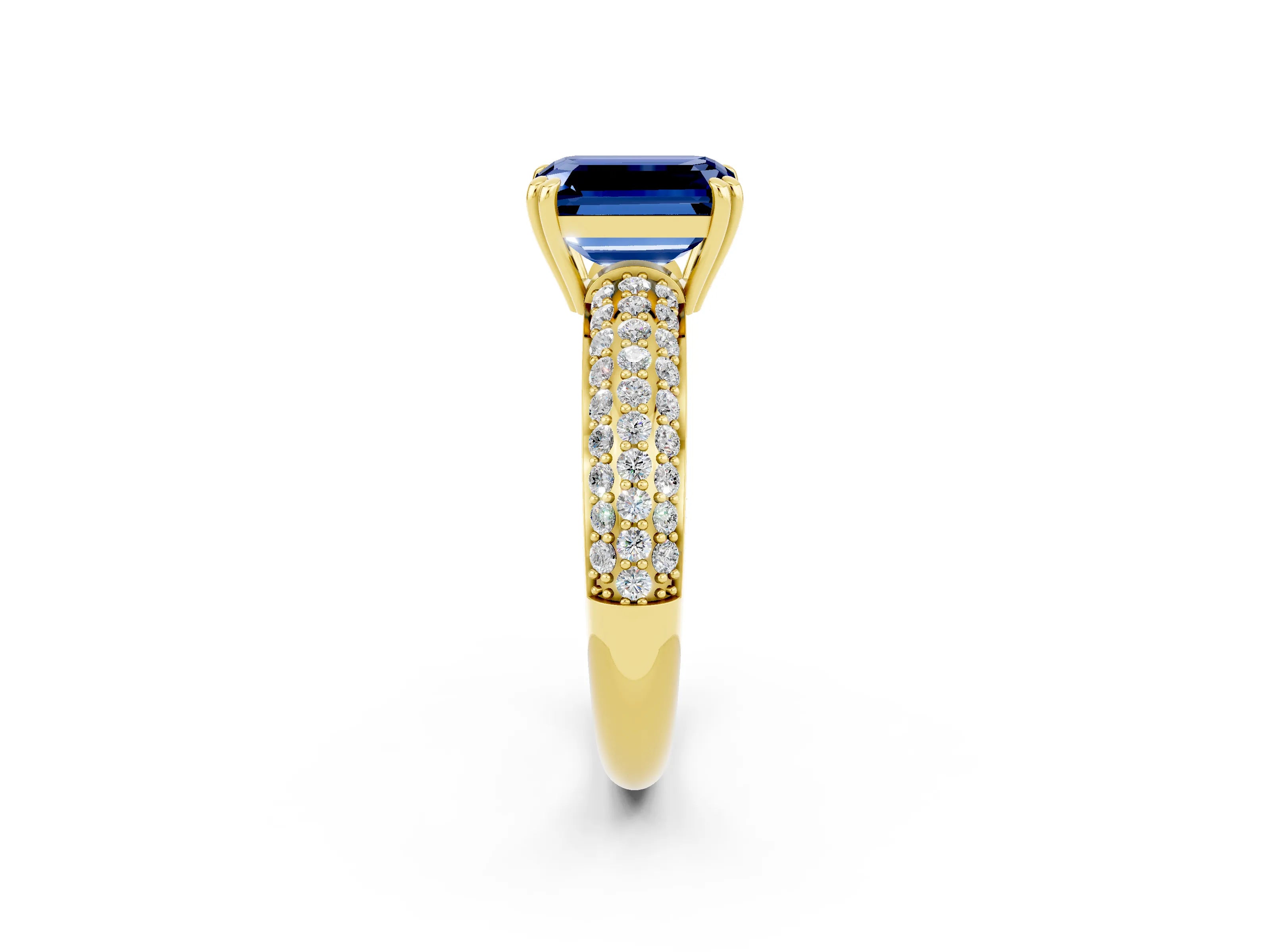 Yellow gold Emerald Cut Cut Pave Diamond Engagement Ring with Channel Set Band and Four-Prong Setting_2