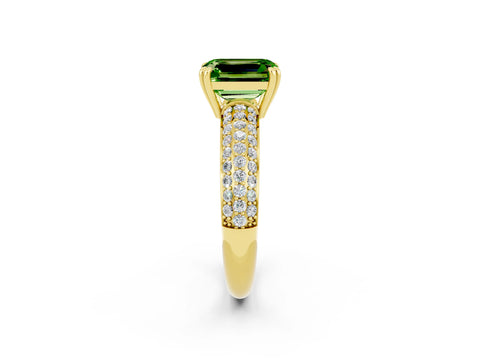 Yellow gold Emerald Cut Cut Pave Diamond Engagement Ring with Channel Set Band and Four-Prong Setting_2