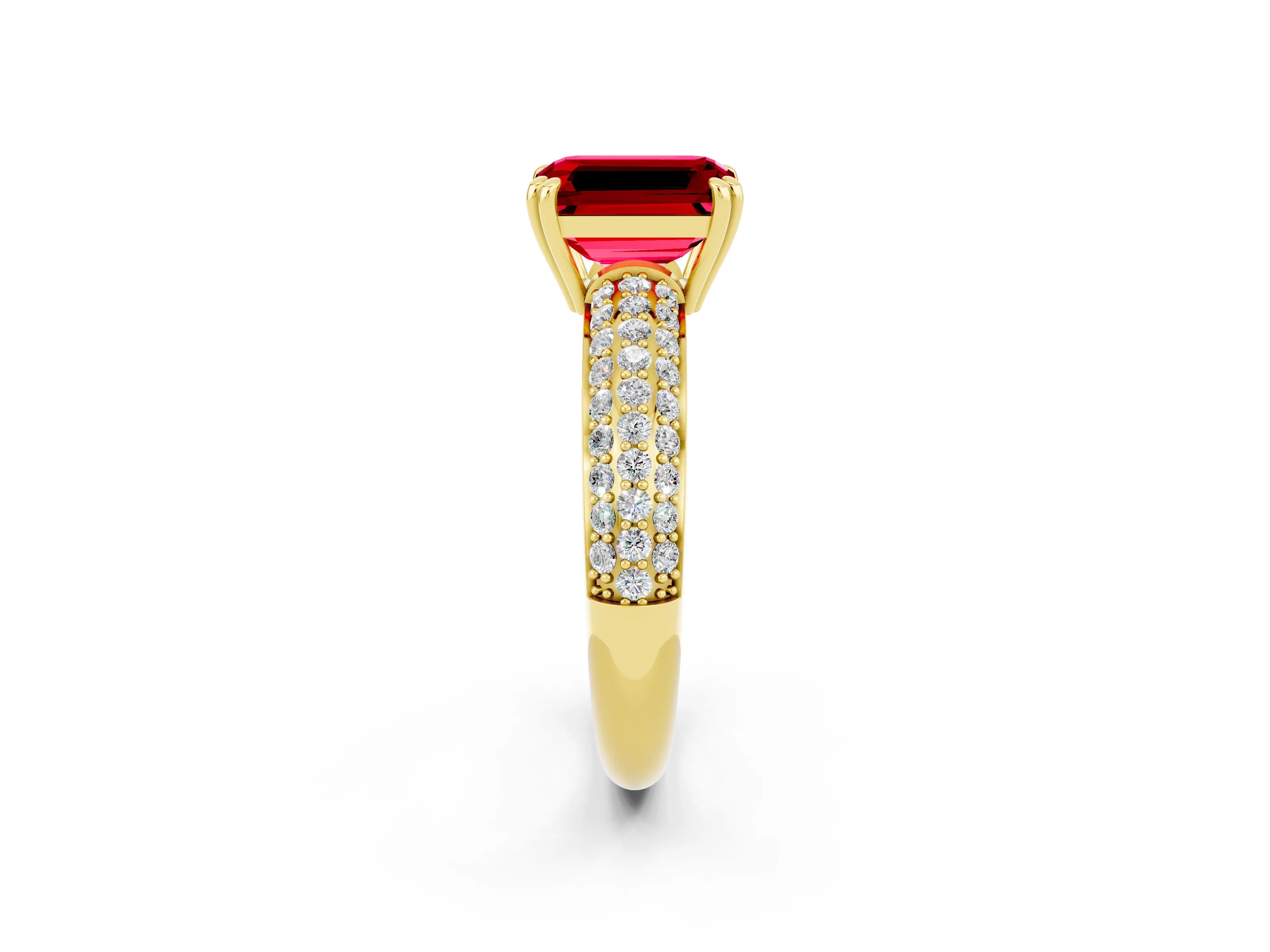 Yellow gold Emerald Cut Cut Pave Diamond Engagement Ring with Channel Set Band and Four-Prong Setting_2