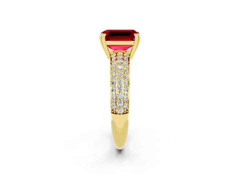 Yellow gold Emerald Cut Cut Pave Diamond Engagement Ring with Channel Set Band and Four-Prong Setting_2