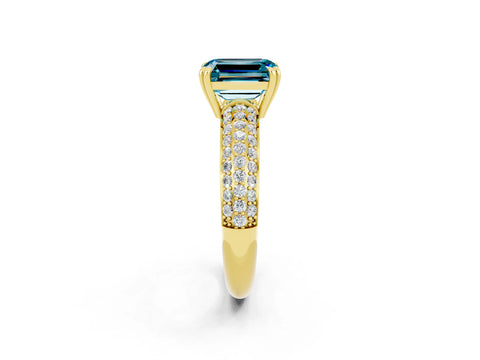 Yellow gold Emerald Cut Cut Pave Diamond Engagement Ring with Channel Set Band and Four-Prong Setting_2