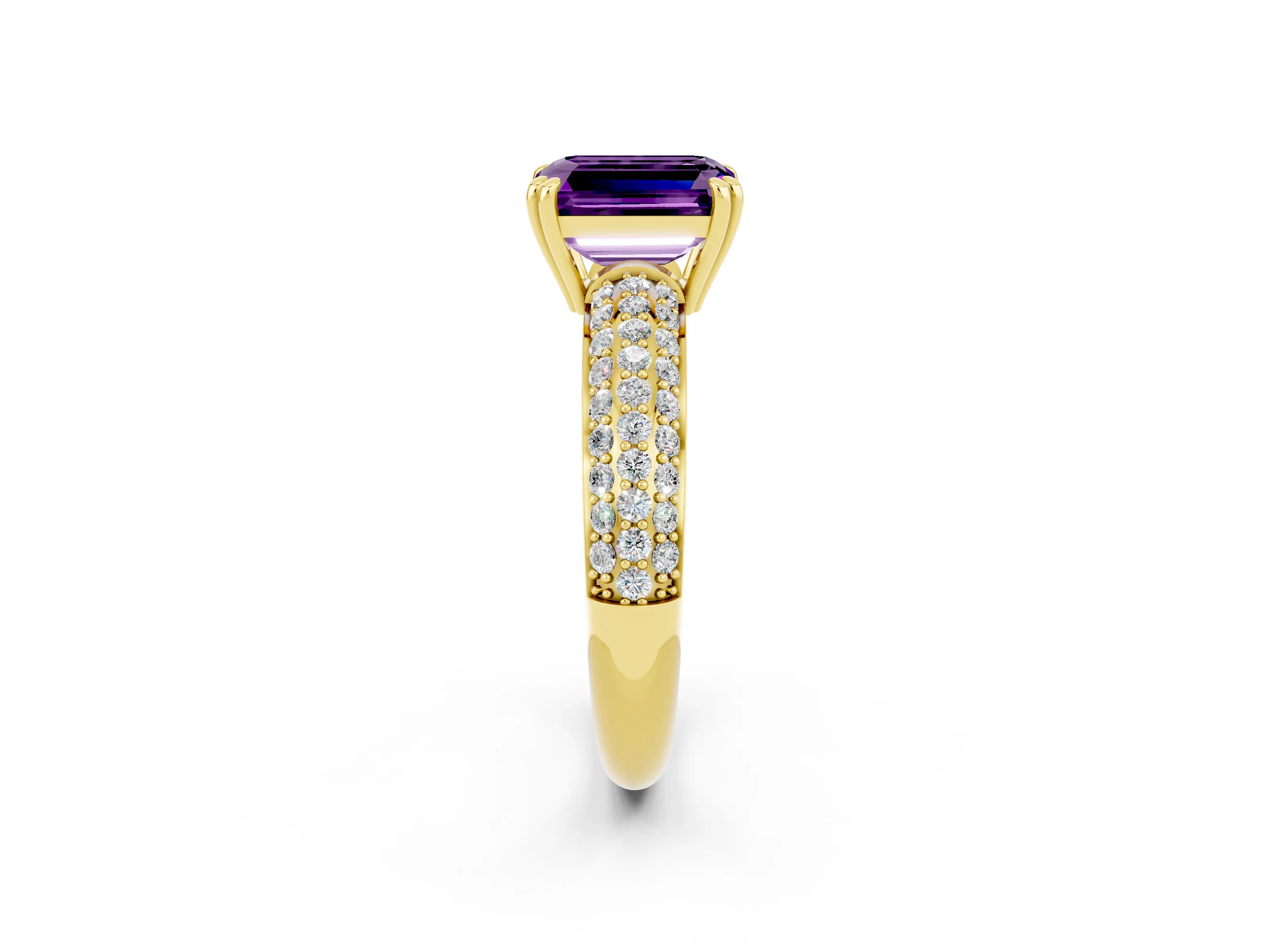 Yellow gold Emerald Cut Cut Pave Diamond Engagement Ring with Channel Set Band and Four-Prong Setting_2