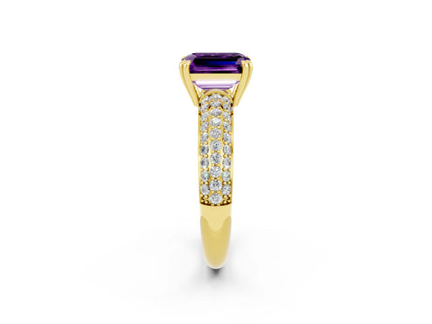 Yellow gold Emerald Cut Cut Pave Diamond Engagement Ring with Channel Set Band and Four-Prong Setting_2