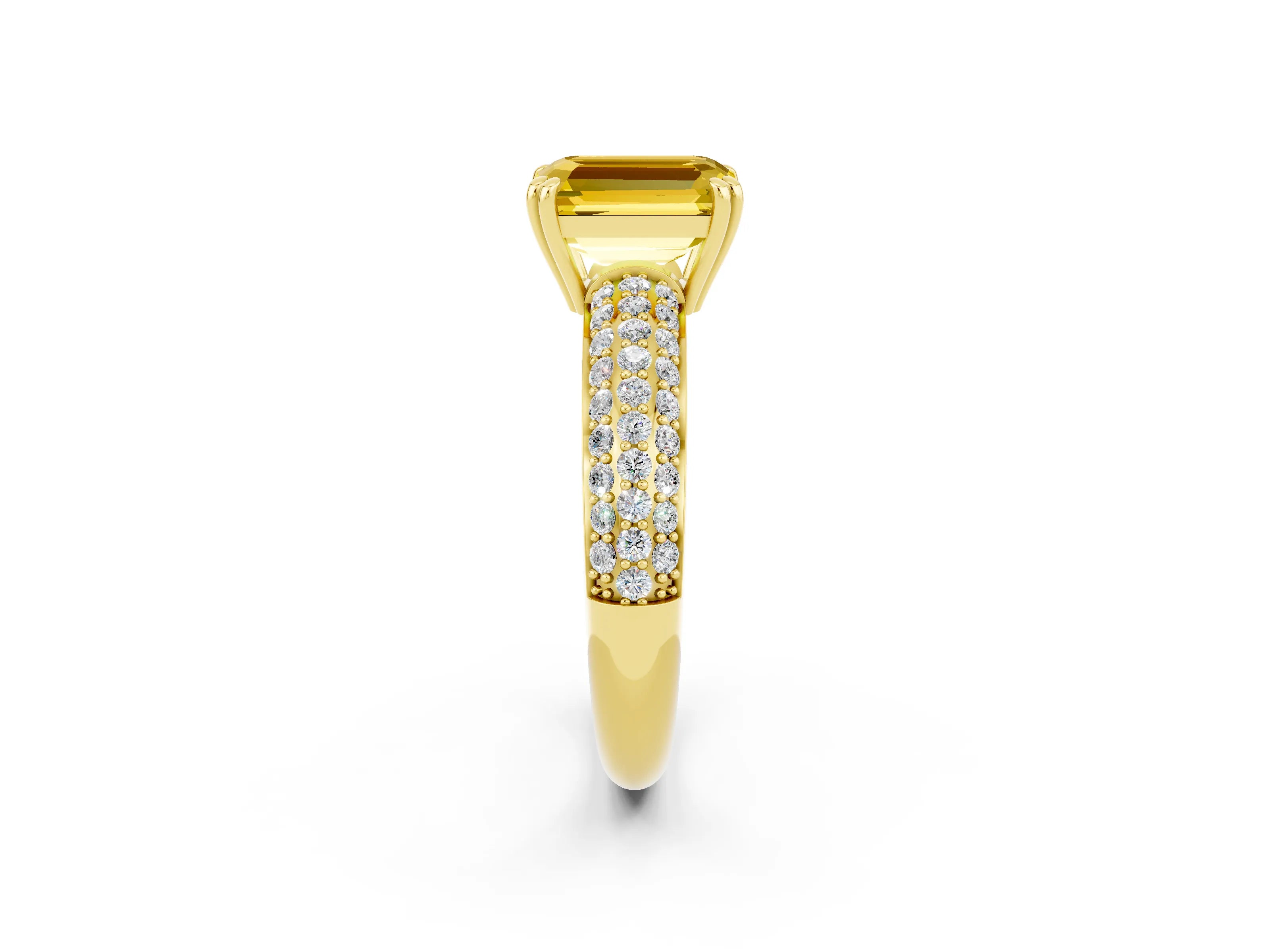 Yellow gold Emerald Cut Cut Pave Diamond Engagement Ring with Channel Set Band and Four-Prong Setting_2