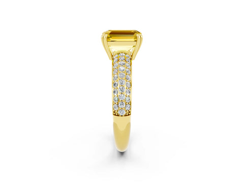 Yellow gold Emerald Cut Cut Pave Diamond Engagement Ring with Channel Set Band and Four-Prong Setting_2