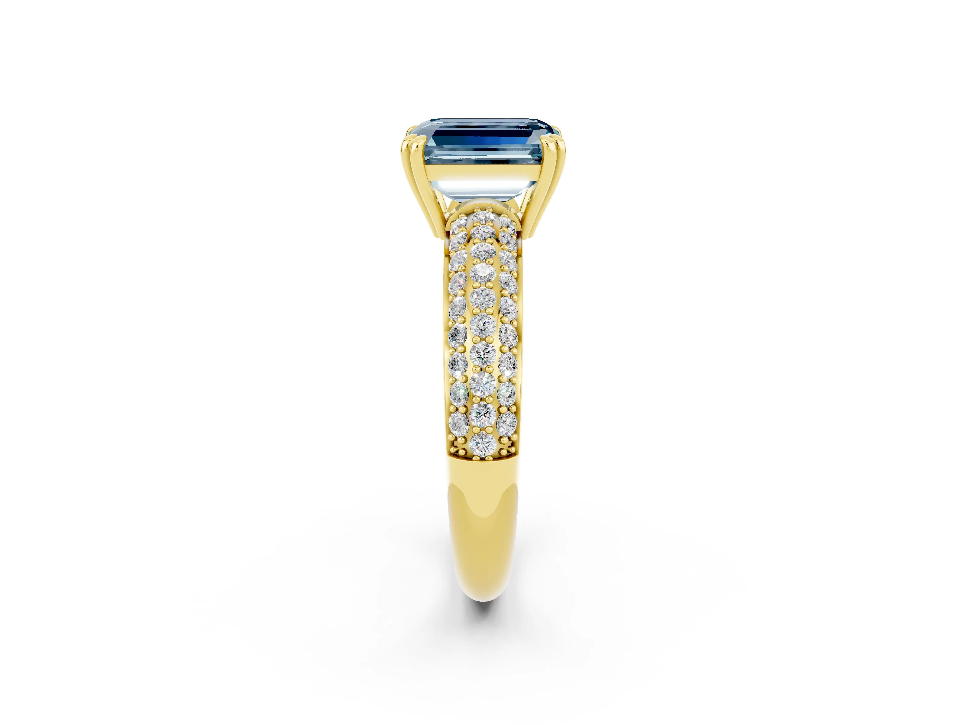 Yellow gold Emerald Cut Cut Pave Diamond Engagement Ring with Channel Set Band and Four-Prong Setting_2