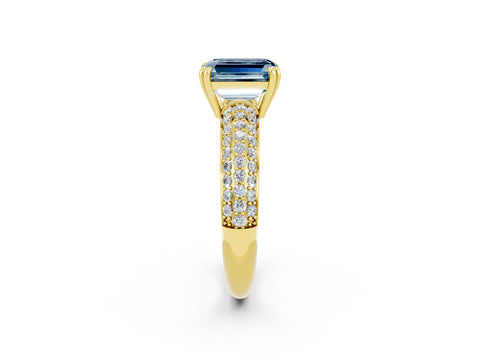 Yellow gold Emerald Cut Cut Pave Diamond Engagement Ring with Channel Set Band and Four-Prong Setting_2