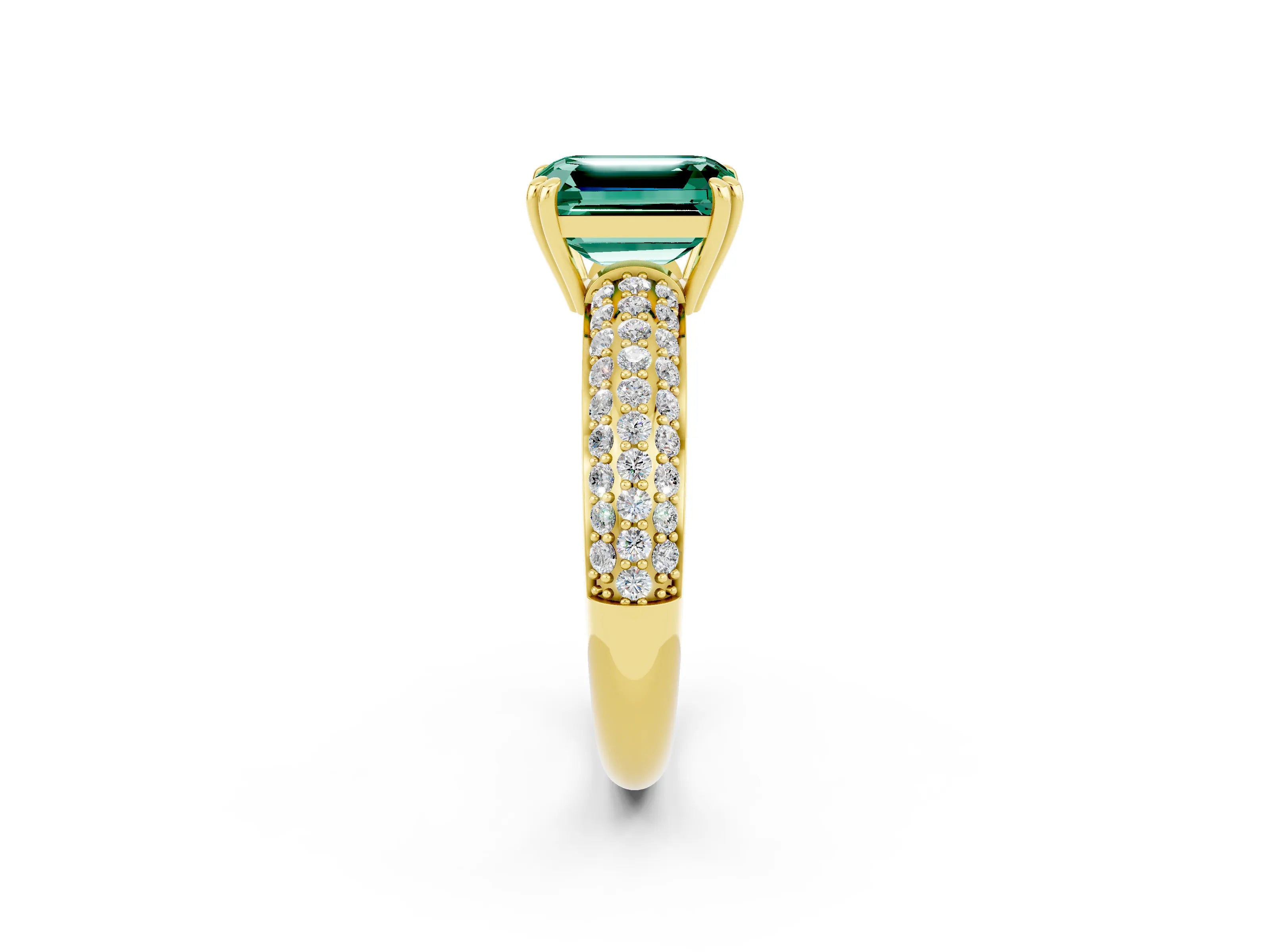 Yellow gold Emerald Cut Cut Pave Diamond Engagement Ring with Channel Set Band and Four-Prong Setting_2