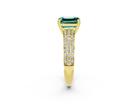 Yellow gold Emerald Cut Cut Pave Diamond Engagement Ring with Channel Set Band and Four-Prong Setting_2