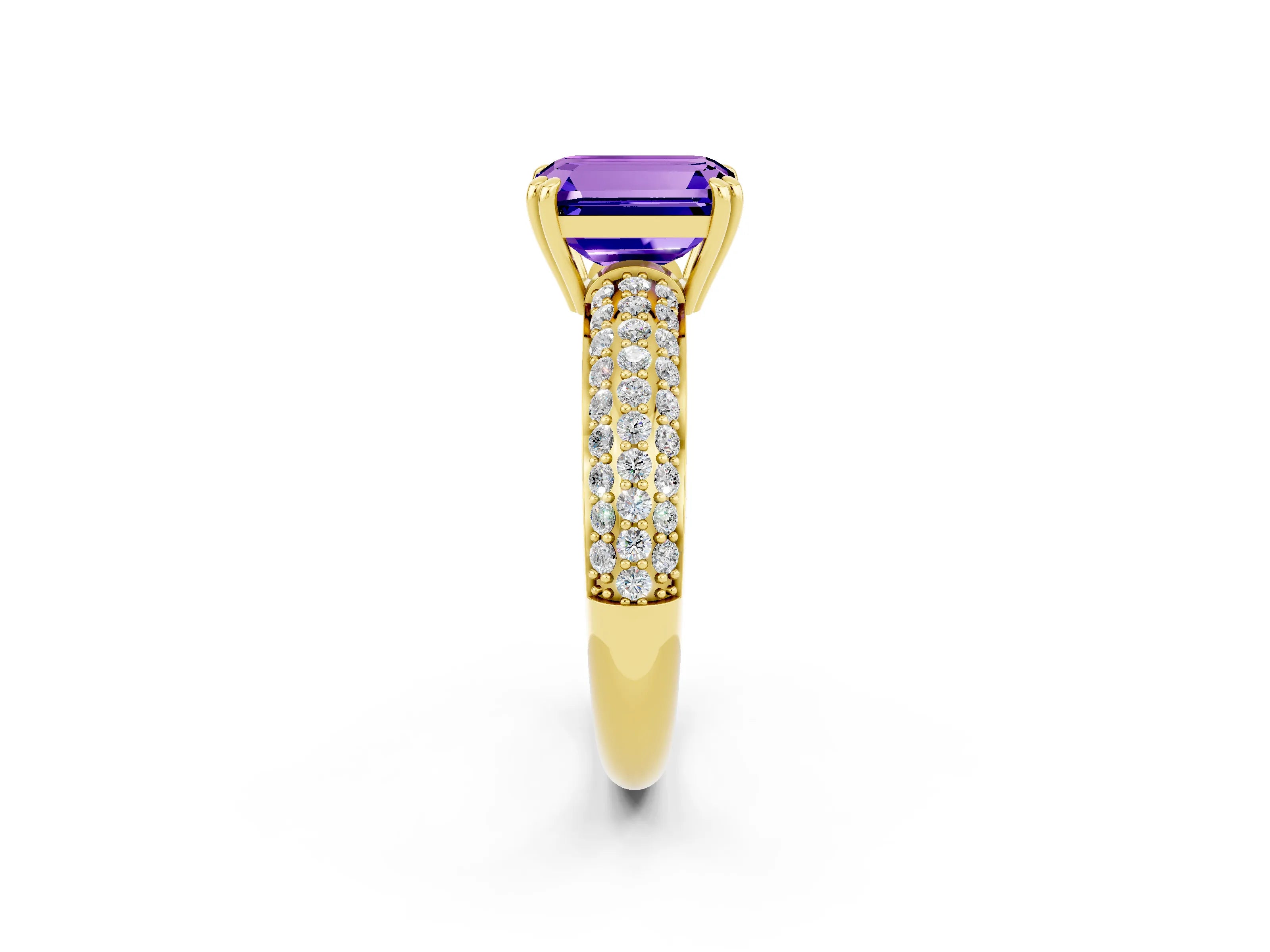 Yellow gold Emerald Cut Cut Pave Diamond Engagement Ring with Channel Set Band and Four-Prong Setting_2