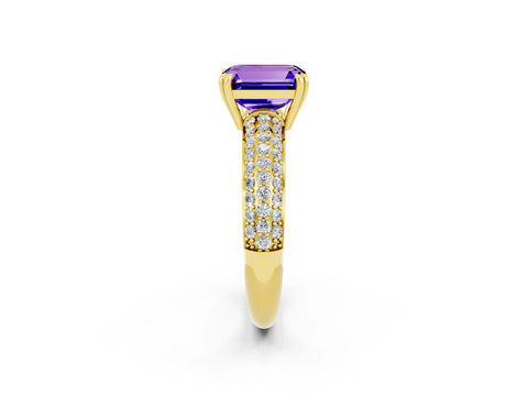 Yellow gold Emerald Cut Cut Pave Diamond Engagement Ring with Channel Set Band and Four-Prong Setting_2