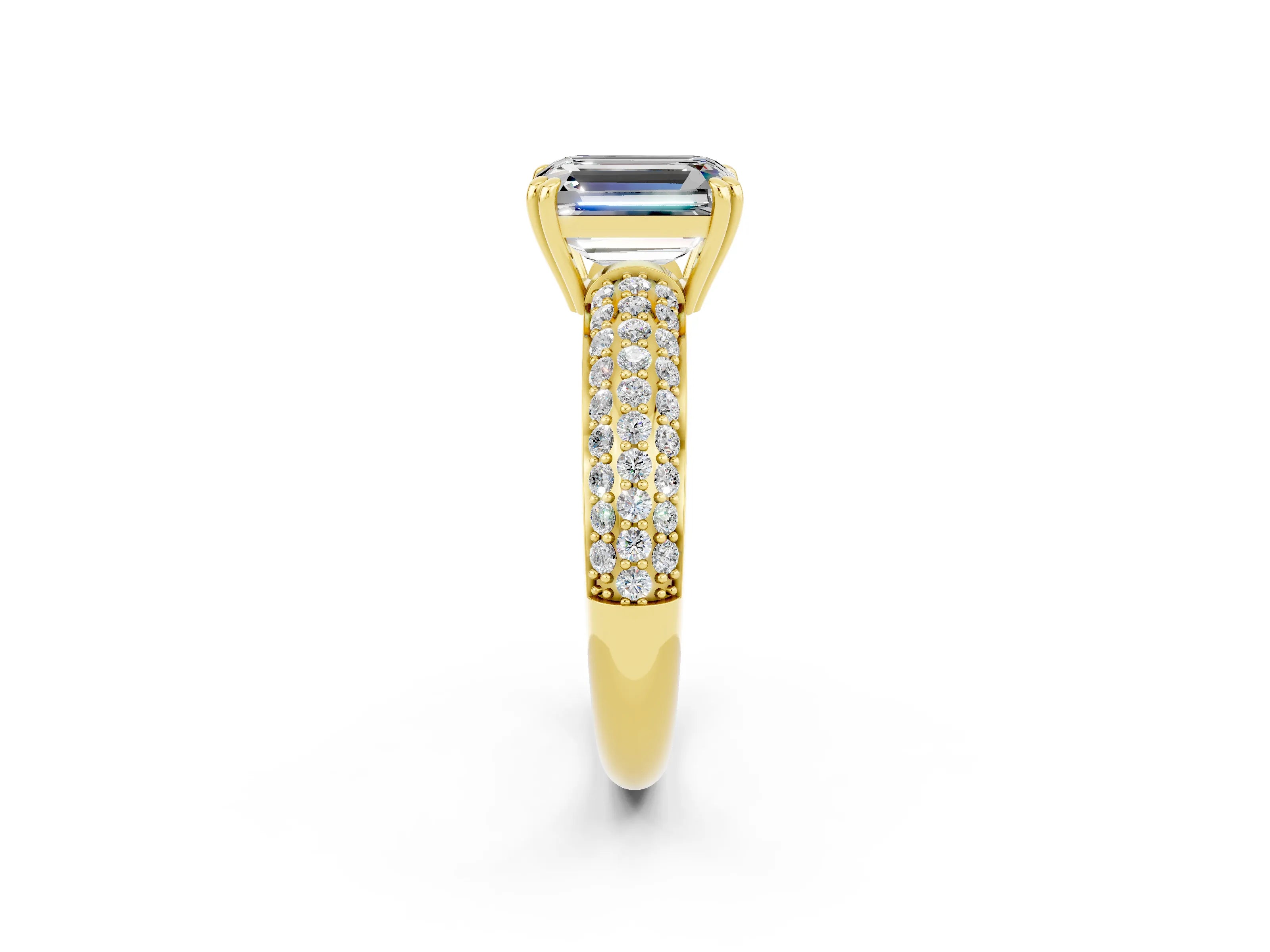 Yellow gold Emerald Cut Cut Pave Diamond Engagement Ring with Channel Set Band and Four-Prong Setting_2