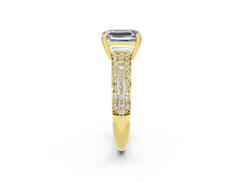 Yellow gold Emerald Cut Cut Pave Diamond Engagement Ring with Channel Set Band and Four-Prong Setting_2