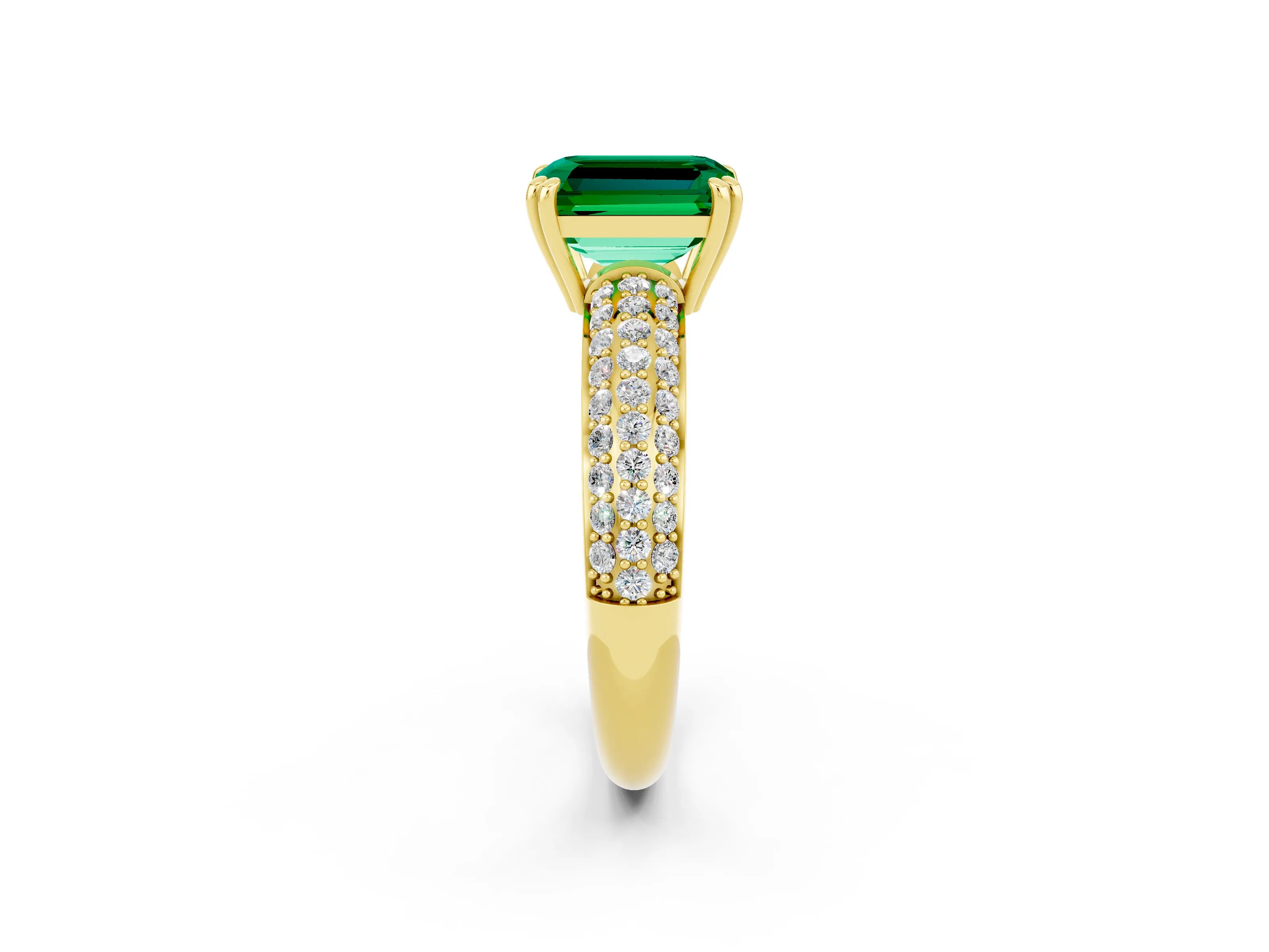 Yellow gold Emerald Cut Cut Pave Diamond Engagement Ring with Channel Set Band and Four-Prong Setting_2
