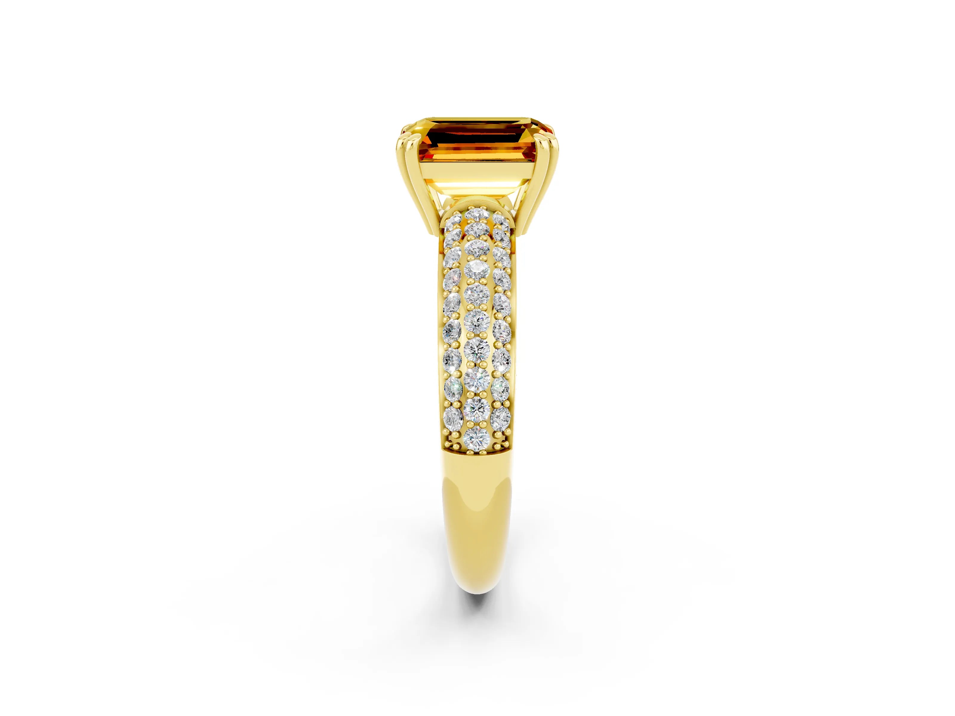 Yellow gold Emerald Cut Cut Pave Diamond Engagement Ring with Channel Set Band and Four-Prong Setting_2